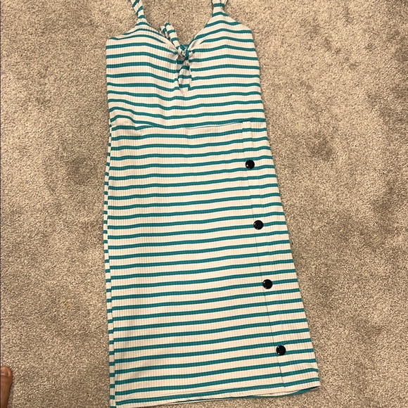Striped Sleeveless Dress with Button Detail - Picture 1 of 3